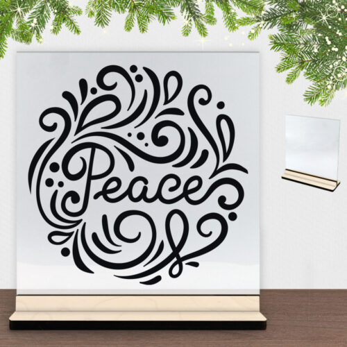 Christmas Decor - Peace | Glasskilt inkl. fod (poppel krydsfinér)