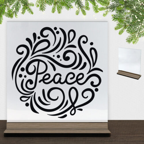 Christmas Decor - Peace | Glasskilt inkl. fod (træfinér)