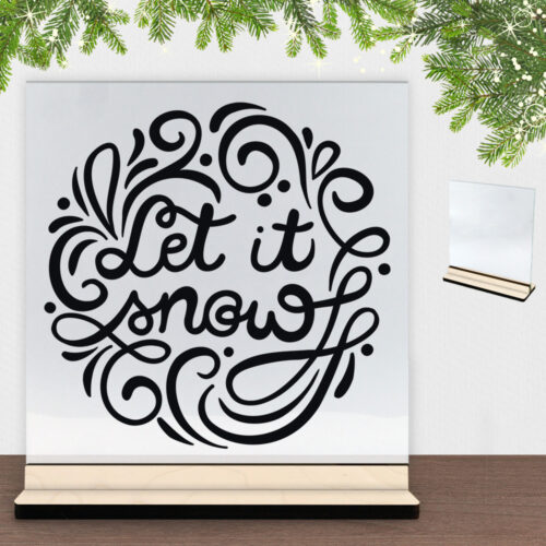 Christmas Decor - Let it snow | Glasskilt inkl. fod (poppel krydsfinér)
