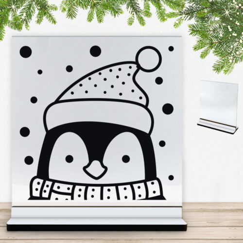 Vinter Pingvin - Design 6 | Glasskilt inkl. fod med farvet overflade