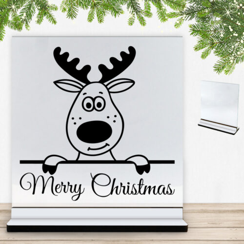 Rensdyr Merry Christmas | Glasskilt inkl. fod med farvet overflade