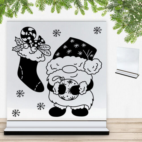 Super sød nissemand #5 | Glasskilt inkl. fod med farvet overflade