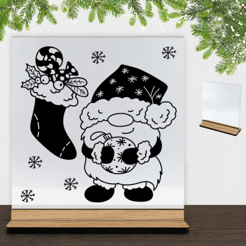 Super sød nissemand #5 | Glasskilt inkl. fod (træfinér)