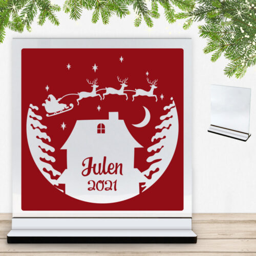Julenat m. valgfrit årstal #4 | Glasskilt inkl. fod med farvet overflade