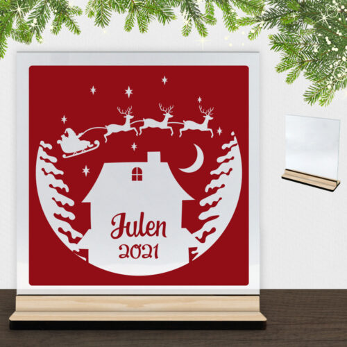 Julenat m. valgfrit årstal #4 | Glasskilt inkl. fod (træfinér)