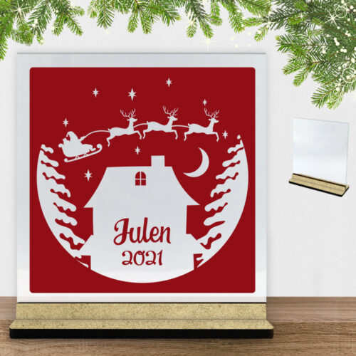 Julenat m. valgfrit årstal #4 | Glasskilt inkl. fod (træfiber)