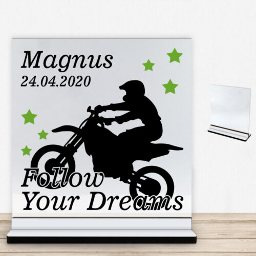Follow Your Dreams Motorcross #1 | Glasskilt inkl. fod med farvet overflade