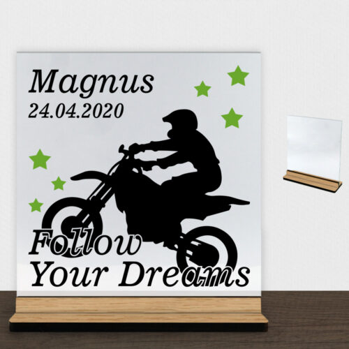 Follow Your Dreams Motorcross #1 | Glasskilt inkl. fod (træfinér)