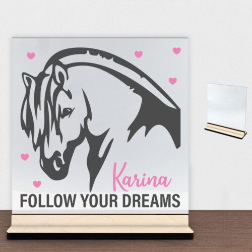 Follow Your Dreams Heste #1 | Glasskilt inkl. fod (poppel krydsfinér)