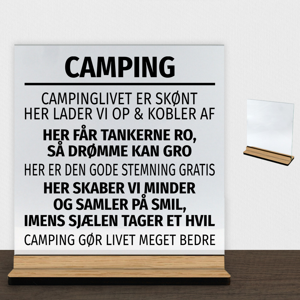 Camping #1 | Glasskilt inkl. fod (træfinér)