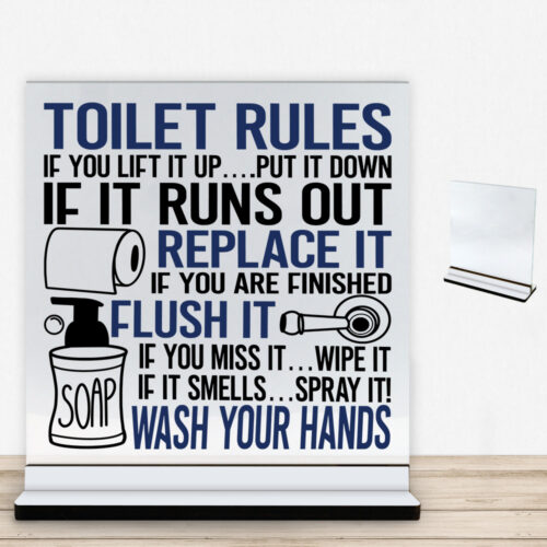 Toilet rules... | Glasskilt inkl. fod med farvet overflade