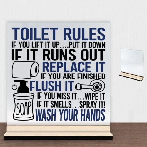 Toilet rules... | Glasskilt inkl. fod (poppel krydsfinér)