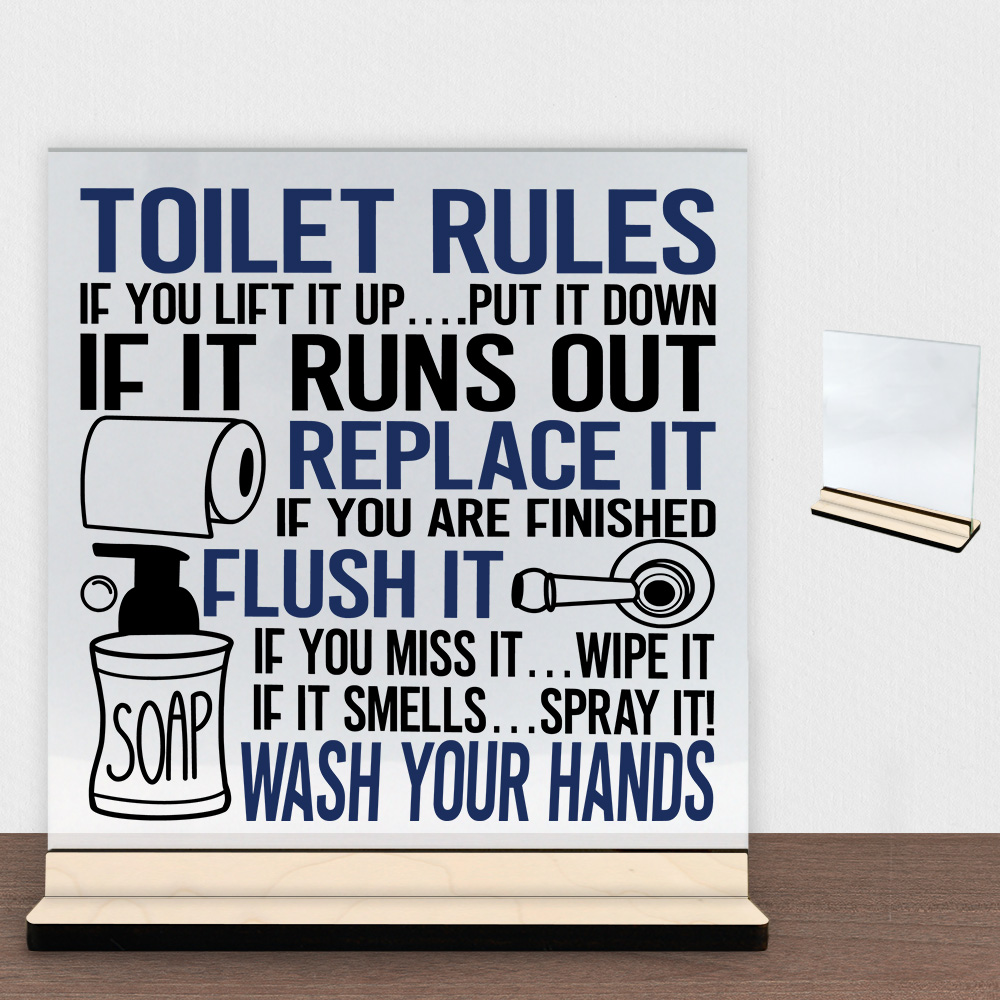 Toilet rules... | Glasskilt inkl. fod (poppel krydsfinér)
