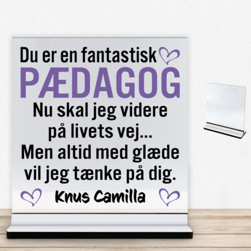 Du er en fantastisk pædagog #1 | Glasskilt inkl. fod med farvet overflade