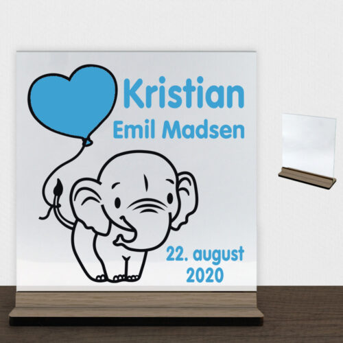 Happy elephant | Glasskilt inkl. fod (træfinér)