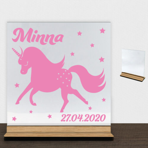 Enhjørning design 1 | Glasskilt inkl. fod (træfinér)