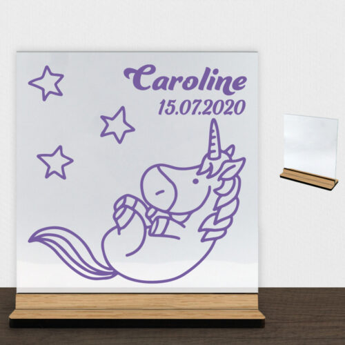 Enhjørning design 4 | Glasskilt inkl. fod (træfinér)