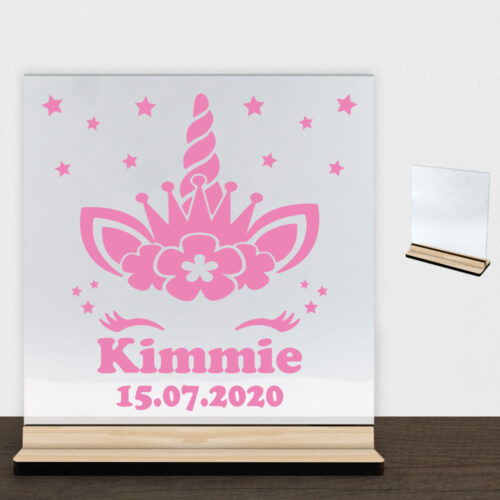 Enhjørning design 5 | Glasskilt inkl. fod (træfinér)