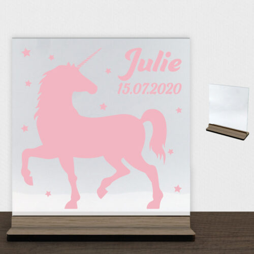 Enhjørning design 6 | Glasskilt inkl. fod (træfinér)