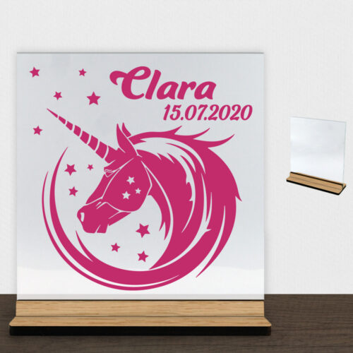 Enhjørning design 7 | Glasskilt inkl. fod (træfinér)