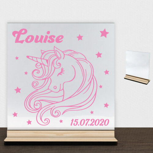 Enhjørning design 8 | Glasskilt inkl. fod (træfinér)