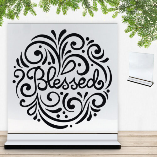 Christmas Decor - Blessed | Glasskilt inkl. fod med farvet overflade