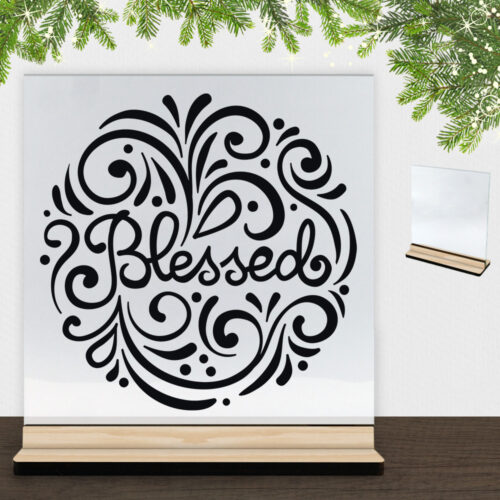 Christmas Decor - Blessed | Glasskilt inkl. fod (træfinér)
