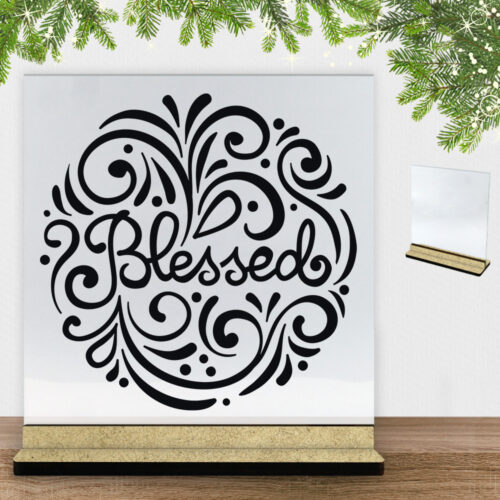 Christmas Decor - Blessed | Glasskilt inkl. fod (træfiber)