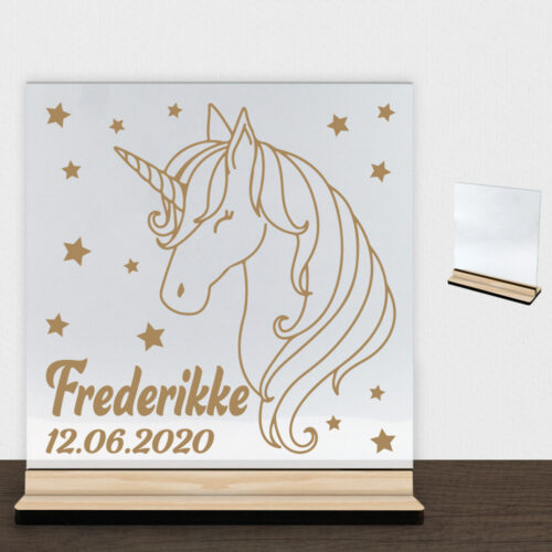 Enhjørning design 11 | Glasskilt inkl. fod (træfinér)