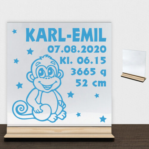 Aben Alvin m. fødselsdata | Glasskilt inkl. fod (træfinér)