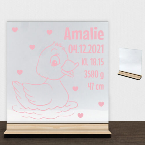 Anden Atlas m. fødselsdata | Glasskilt inkl. fod (træfinér)