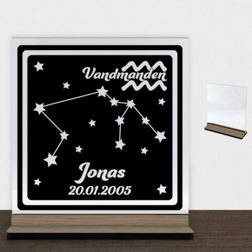 Stjernetegn "look at the stars" - Vandmanden | Glasskilt inkl. fod (træfinér)