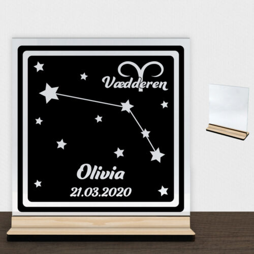 Stjernetegn "look at the stars" - Vædderen | Glasskilt inkl. fod (træfinér)