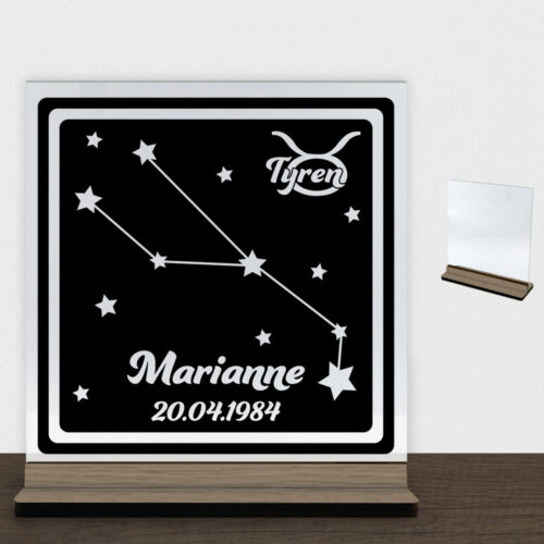 Stjernetegn "look at the stars" - Tyren | Glasskilt inkl. fod (træfinér)
