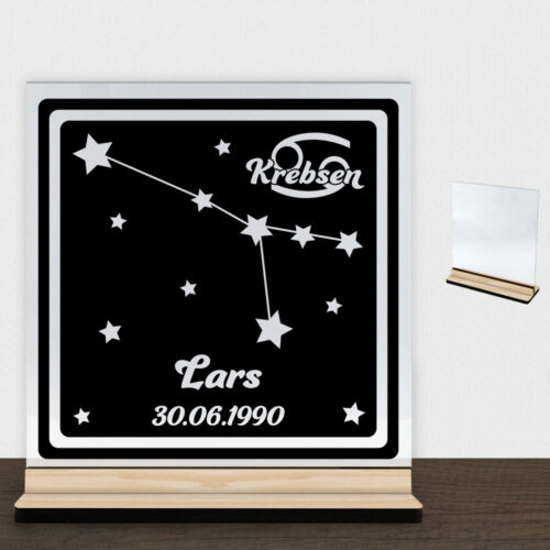 Stjernetegn "look at the stars" - Krebsen | Glasskilt inkl. fod (træfinér)