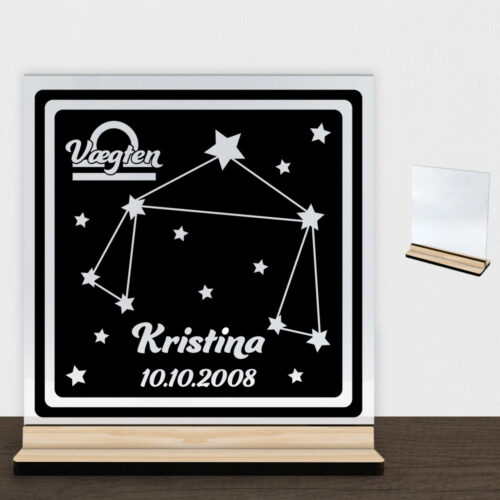 Stjernetegn "look at the stars" - Vægten | Glasskilt inkl. fod (træfinér)