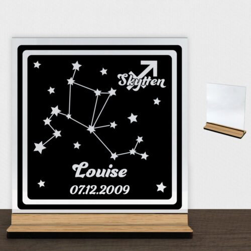 Stjernetegn "look at the stars" - Skytten | Glasskilt inkl. fod (træfinér)