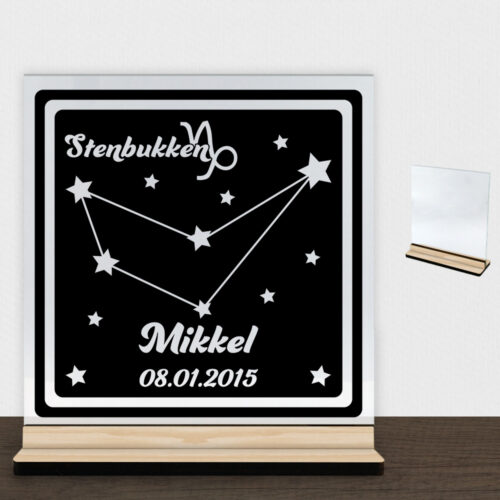 Stjernetegn "look at the stars" - Stenbukken | Glasskilt inkl. fod (træfinér)
