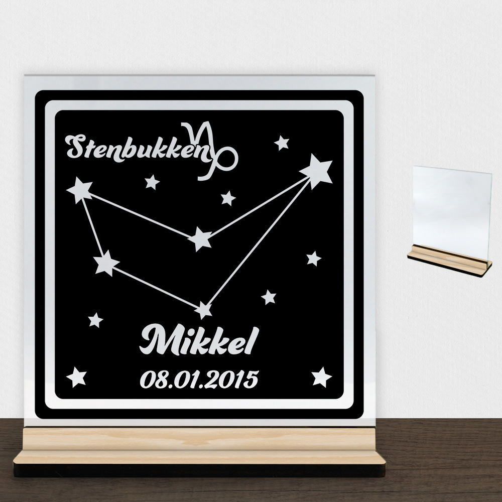 Stjernetegn "look at the stars" - Stenbukken | Glasskilt inkl. fod (træfinér)