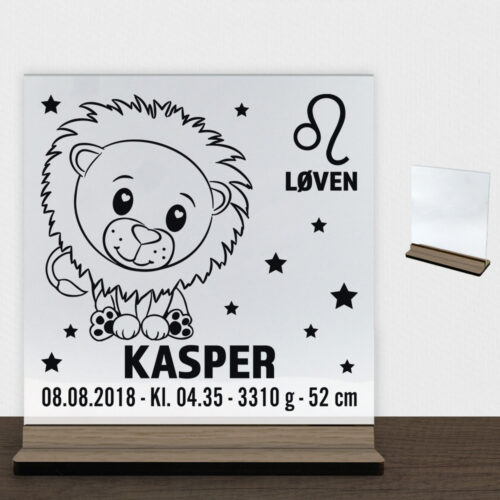 Stjernetegn design 2 - Løven | Glasskilt inkl. fod (træfinér)