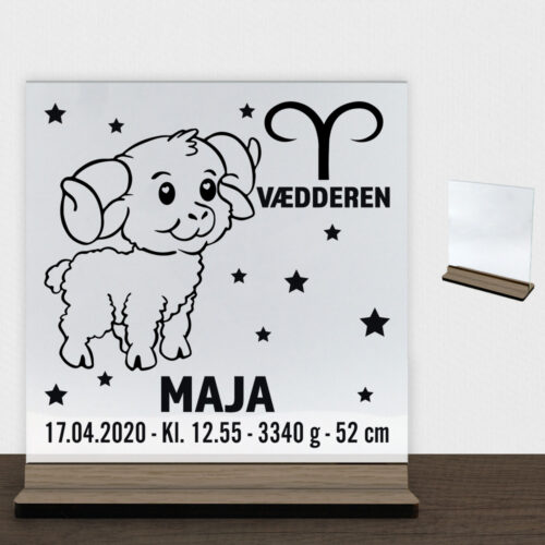 Stjernetegn design 2 - Vædderen | Glasskilt inkl. fod (træfinér)