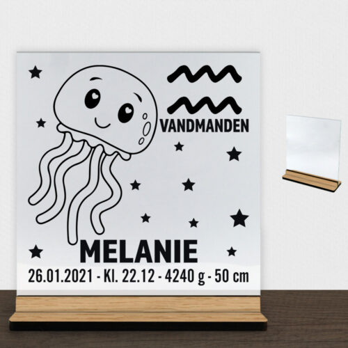 Stjernetegn design 2 - Vandmanden | Glasskilt inkl. fod (træfinér)