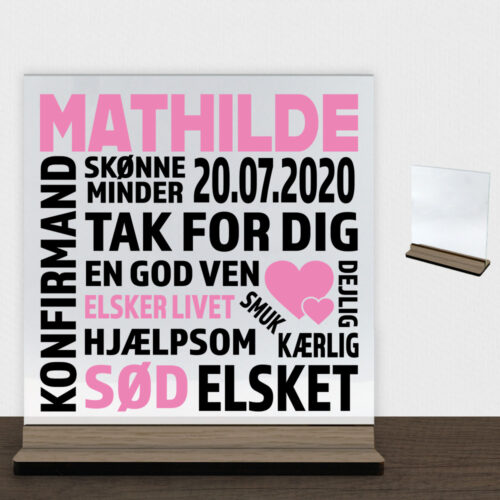 Konfirmation design 1 | Glasskilt inkl. fod (træfinér)