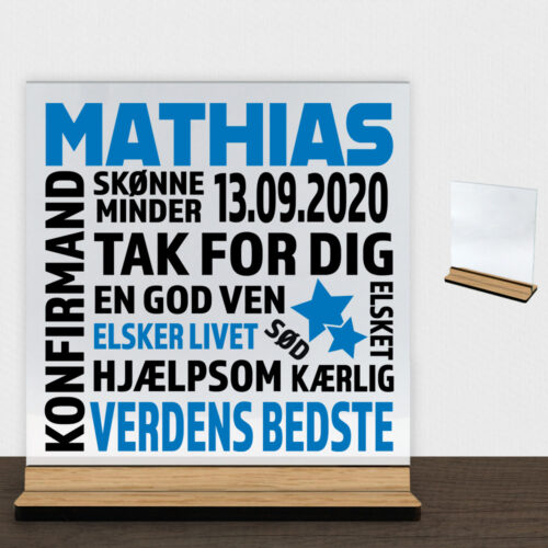 Konfirmation design 2 | Glasskilt inkl. fod (træfinér)