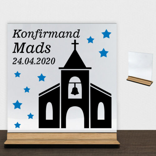 Konfirmation design 5 | Glasskilt inkl. fod (træfinér)