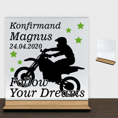 Konfirmation design 8 | Glasskilt inkl. fod (træfinér)
