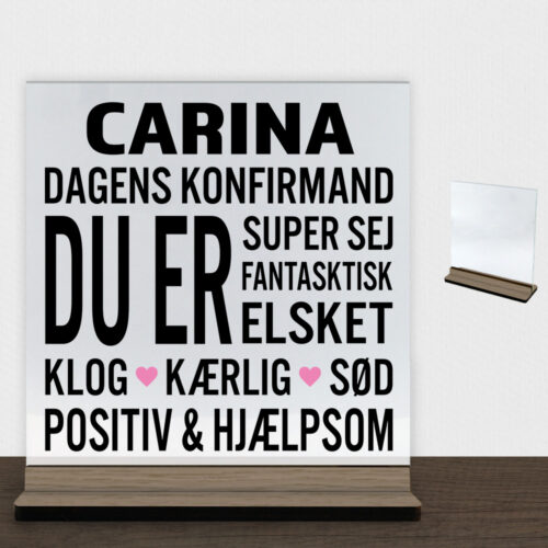 Konfirmation design 10 | Glasskilt inkl. fod (træfinér)