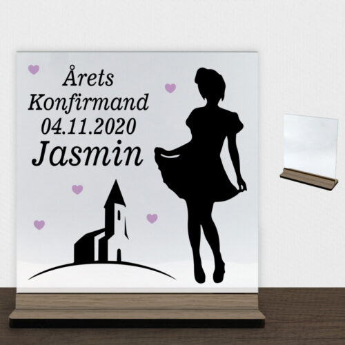 Konfirmation design 13 | Glasskilt inkl. fod (træfinér)