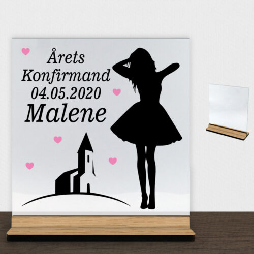 Konfirmation design 14 | Glasskilt inkl. fod (træfinér)