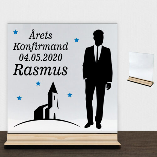 Konfirmation design 15 | Glasskilt inkl. fod (træfinér)